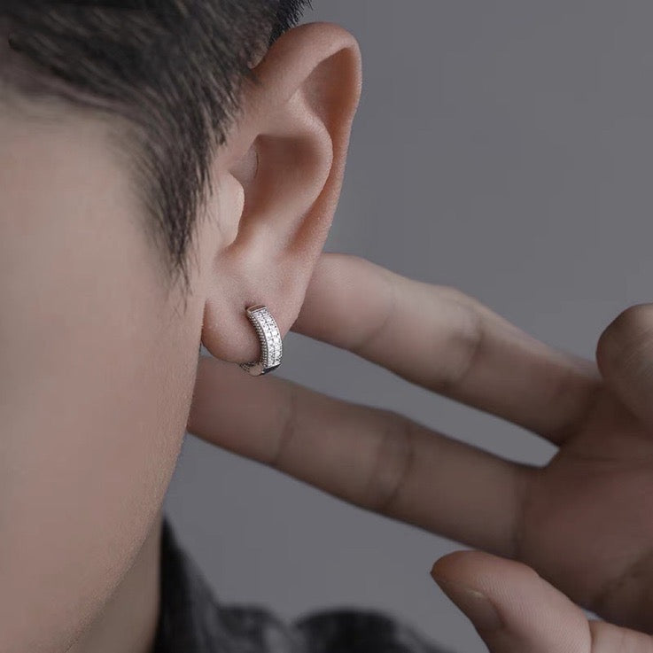 Gold and Silver Diamond Huggie Earrings Small Hip-Hop Cool Hoop Earrings For Men