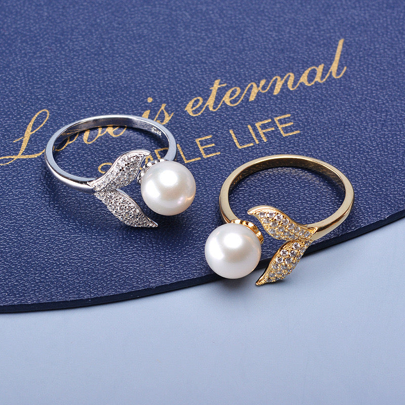 8-9mm Mermaid Style Freshwater Pearl Adjustable Size Ring in 14K Gold Over Sterling Silver