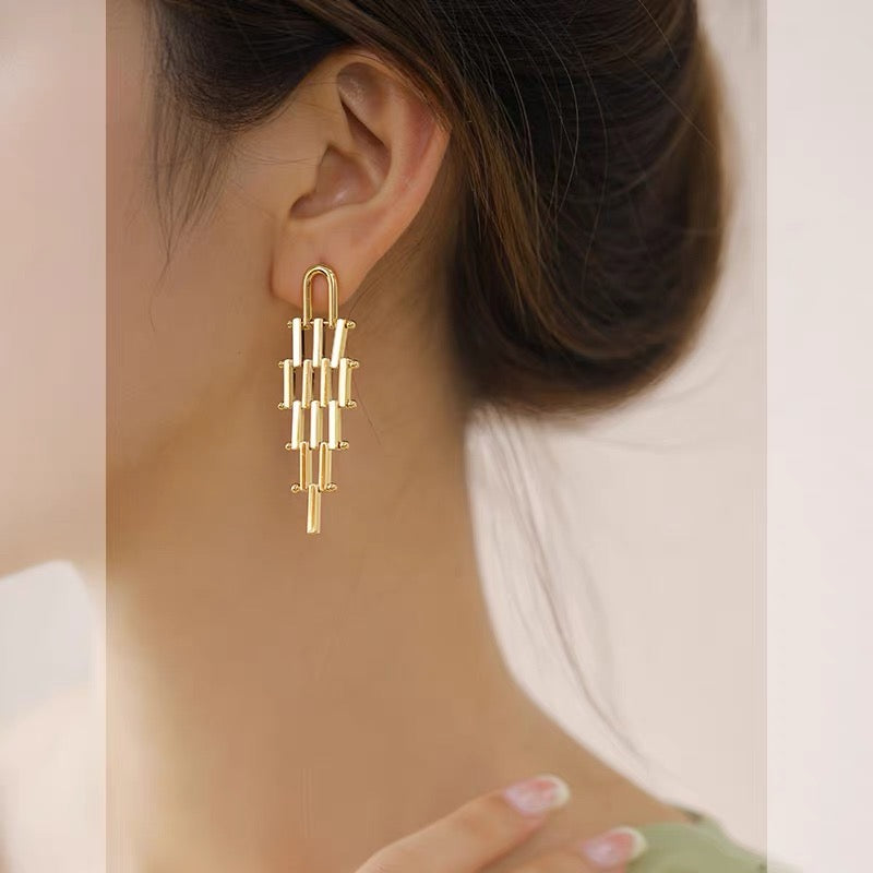 Gold and Silver Tassel Earrings Luxury Dangling Earrings with S925 Silver Pin