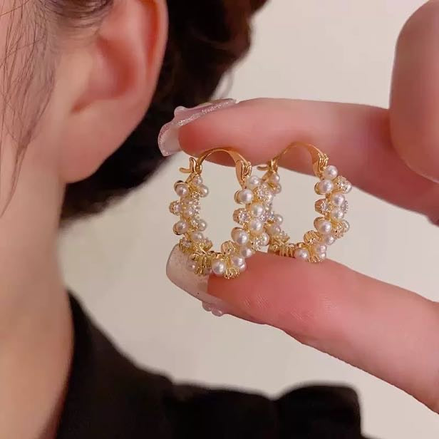 Pendientes de aro de perlas retorcidas | Pendientes de aro de perlas con alfileres de plata de ley para mujer