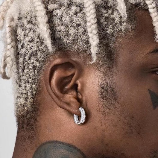 Chunky Hoop Earrings for Men Huggie Diamond Hip-Hop Earrings in Gold Silver and Rose Gold