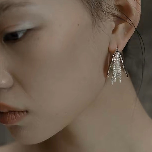 Super Big Hoop Earrings with Pearls Silver Chunky Huggie Designed Earrings