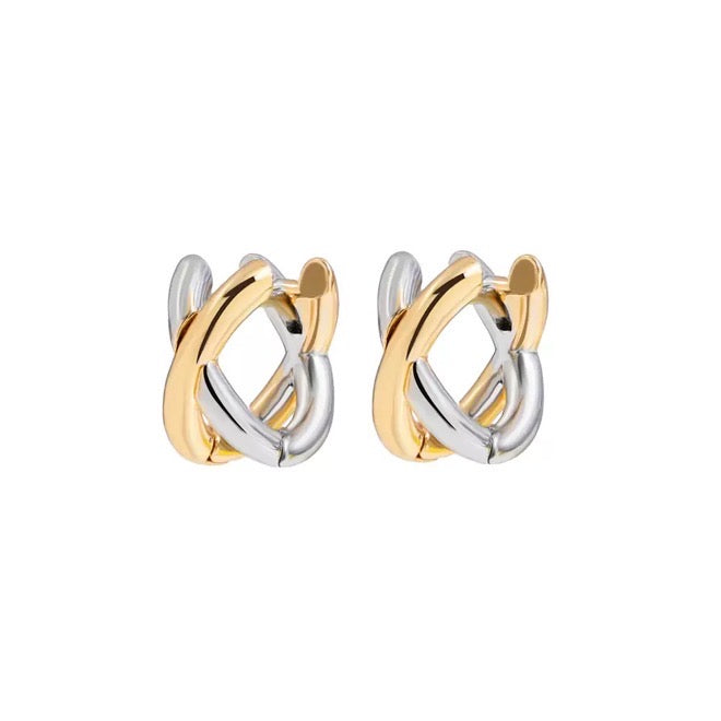 X Shape Gold & Silver Hoop Earrings Small Chunky Cross Earrings for Men and Women