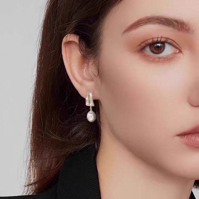 Freshwater Pearl Drop Earrings Gold Crystal Clasp with Teardrop Pearl Earrings S925 Silver Pin