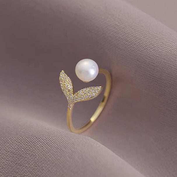 8-9mm Mermaid Style Freshwater Pearl Adjustable Size Ring in 14K Gold Over Sterling Silver