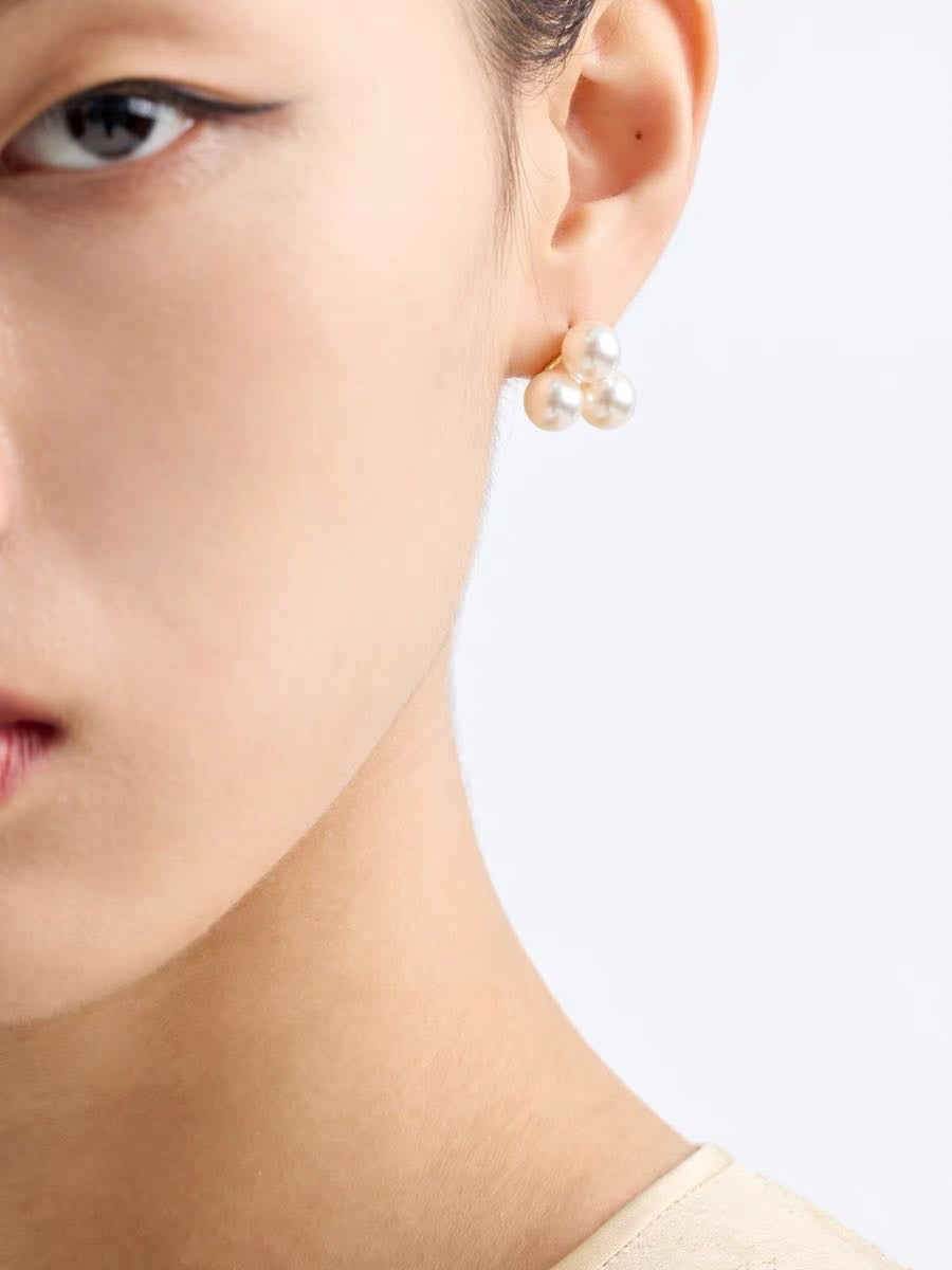 3 Pearl Earring Studs Petite Freshwater White Janpan Pearl Stud Earrings with S925 Silver Pin