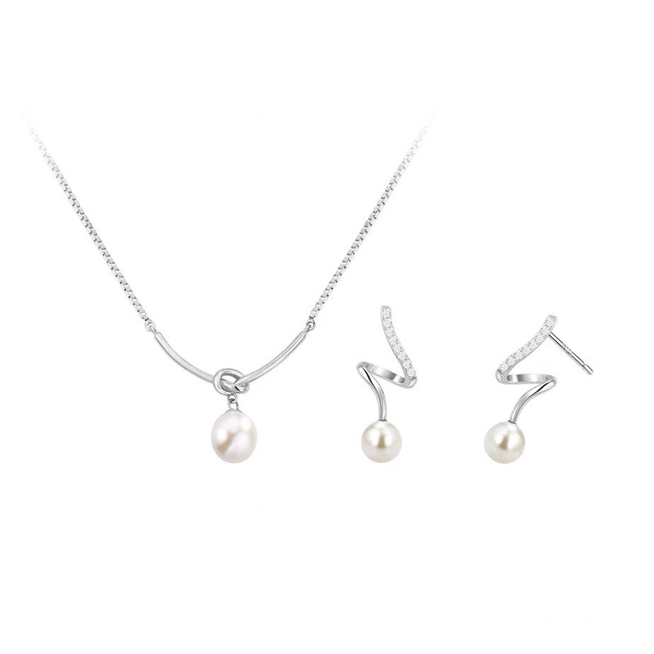 Twisted Pearl Drop Earrings Gold and Silver Crystal Clasp Pearl Earrings with Silver Pin