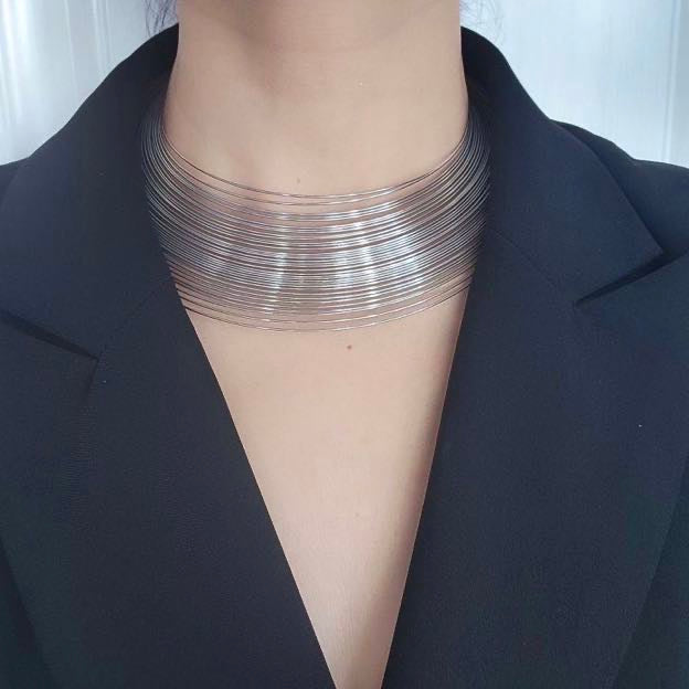 Gold and Silver Multiple Strands Chocker Necklace Size Adjustable Clasp