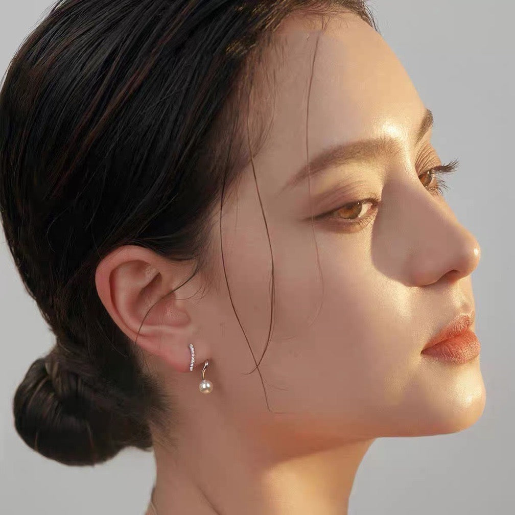 Twisted Pearl Drop Earrings Gold and Silver Crystal Clasp Pearl Earrings with Silver Pin