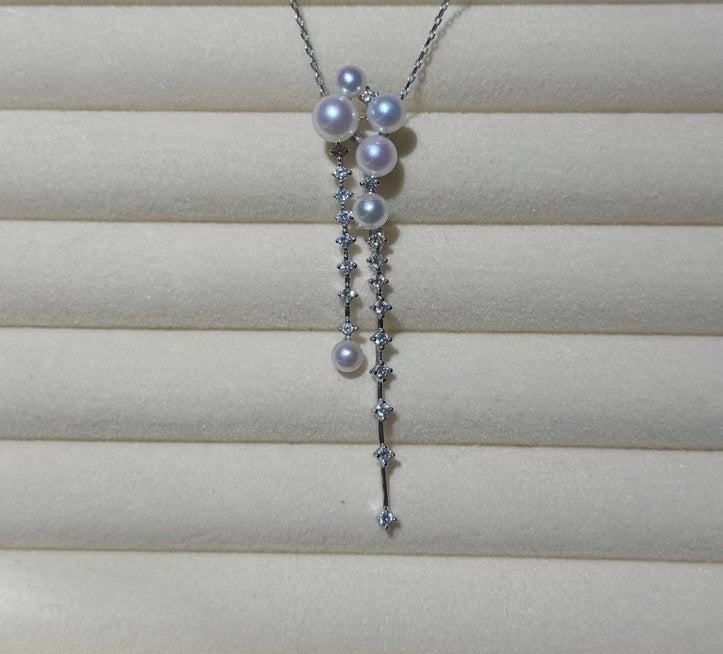 Freshwater Pearl Pendant Necklace Big Crystal Glossy Pearl Pendant Silver Chain 45cm