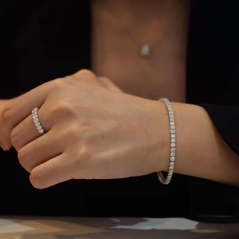 Super Shiny Diamond Bracelet Gold and Silver Tennis Bracelet with Silver Clasp 17cm for Women and Men