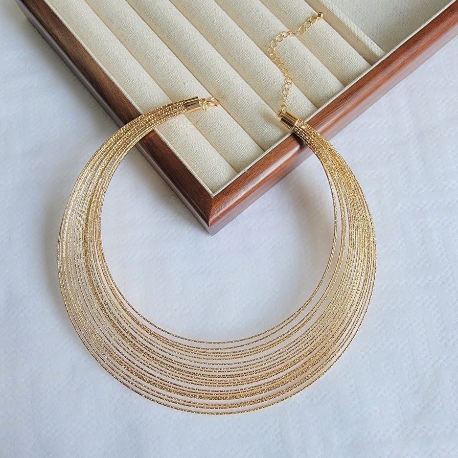 Gold and Silver Multiple Strands Chocker Necklace Size Adjustable Clasp