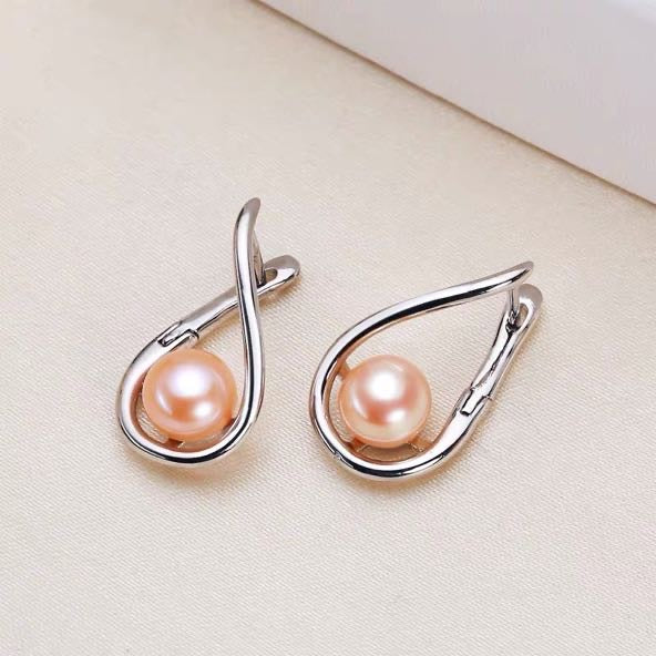 Twisted Freshwater Pearl Earrings | 8-9mm Real Pearl Drop Earrings with Sterling Silver Pin