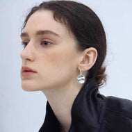 Gold and Silver Natural Wave texture Drop Earrings Big Round Glossy Earrings with S925 Hoop Pin