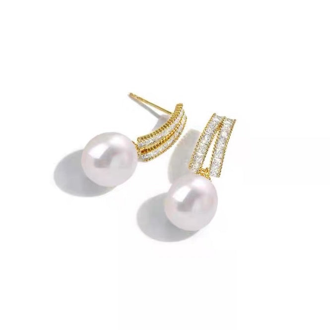 Freshwater Pearl Drop Earrings Gold Crystal Clasp with Teardrop Pearl Earrings S925 Silver Pin