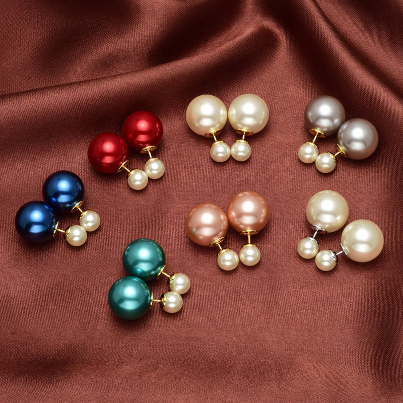 Elegant 2-Sided Round Pearl Earrings with S925 Silver Pin 8mm and 14mm