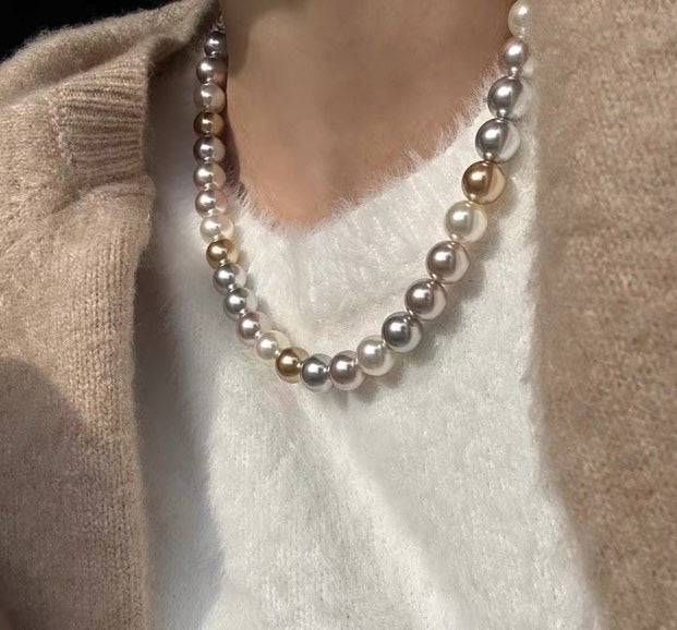 New Fashion Pearl Necklace 10mm High Luster Shell Pearl Necklace Silver Clasp 20 inch / 50cm