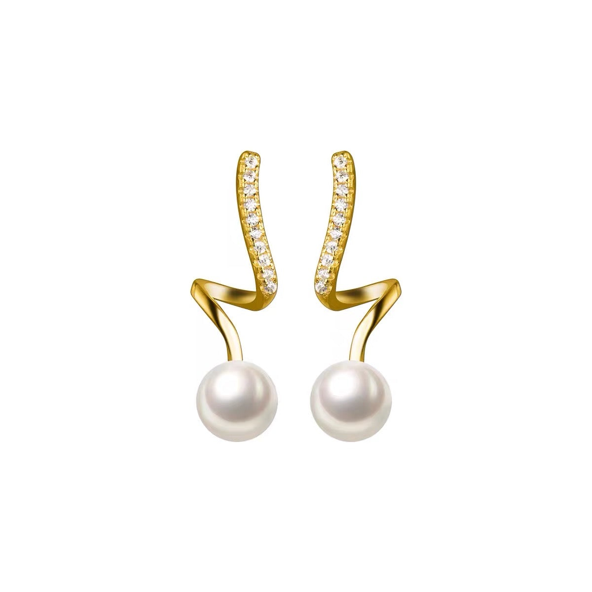 Twisted Pearl Drop Earrings Gold and Silver Crystal Clasp Pearl Earrings with Silver Pin
