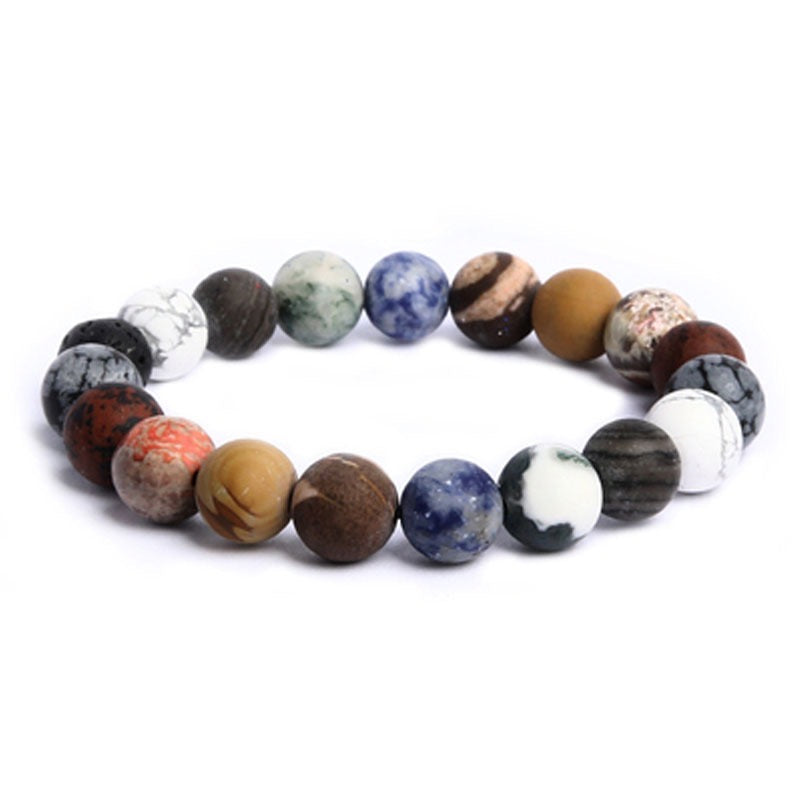 Elastic Planet Bracelet | Natural Stone And Wood Bead Bracelet | 10mm Bead Bracelets for Men and Women
