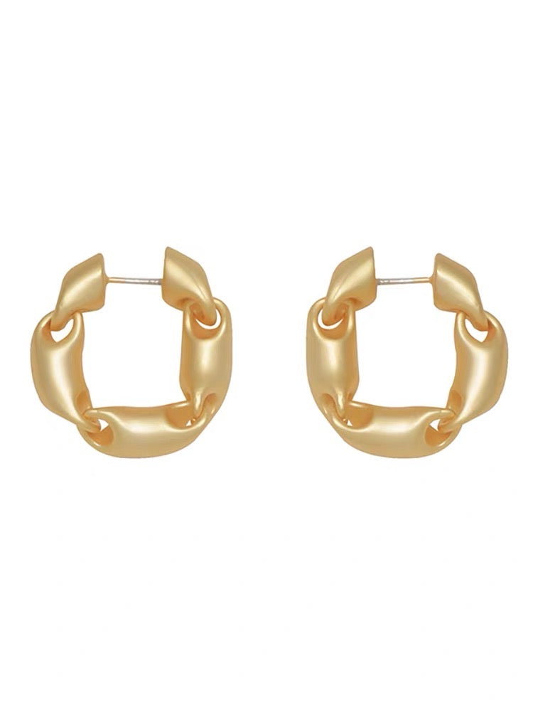 Boucles d'oreilles créoles en or mat, créoles épaisses au design tendance avec épingle en argent