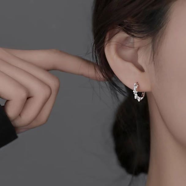 Pendientes de aro de perlas retorcidas | Pendientes de aro de perlas con alfileres de plata de ley para mujer