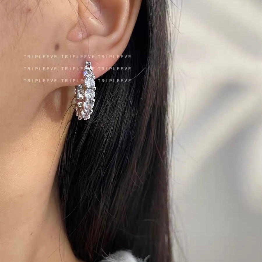 Pendientes de aro de cristal completo Pendientes de encaje de circón con pasador de plata S925