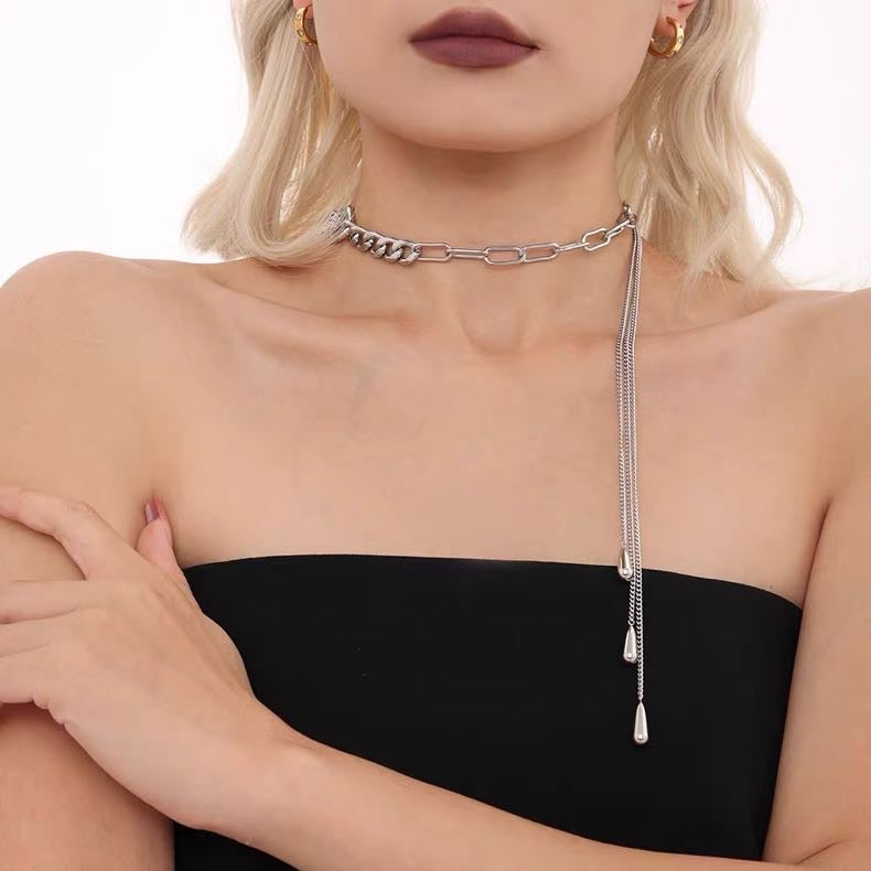 14K Gold Plated Long Necklace for Women Gold and Silver Y Shape Necklace Length Adjustable