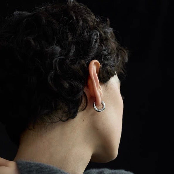 Gold Silver Hoop Earrings Silver Chunky Earrings S925 Silver Pin For Men and Women