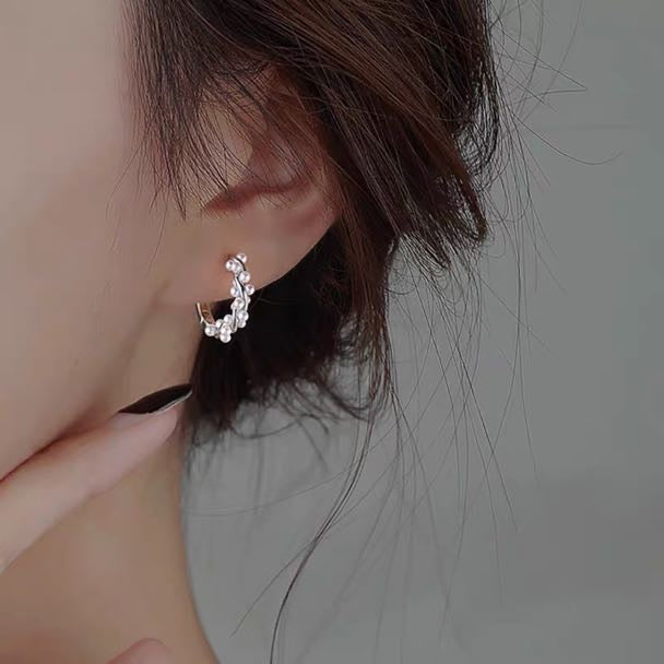 Pendientes de aro de perlas retorcidas | Pendientes de aro de perlas con alfileres de plata de ley para mujer