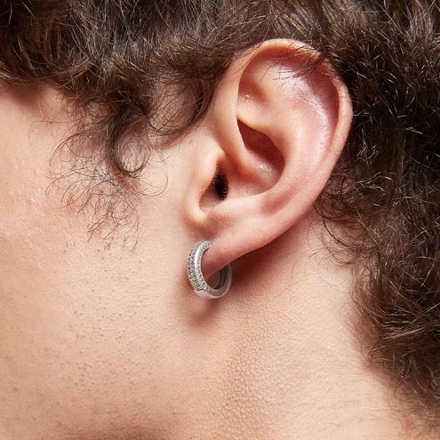 Gold and Silver Diamond Huggie Earrings Small Hip-Hop Cool Hoop Earrings For Men