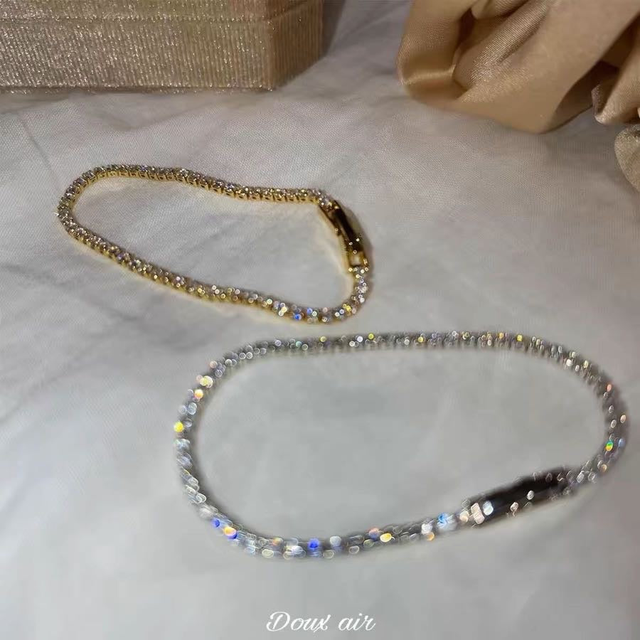 Super Shiny Diamond Bracelet Gold and Silver Tennis Bracelet with Silver Clasp 17cm for Women and Men