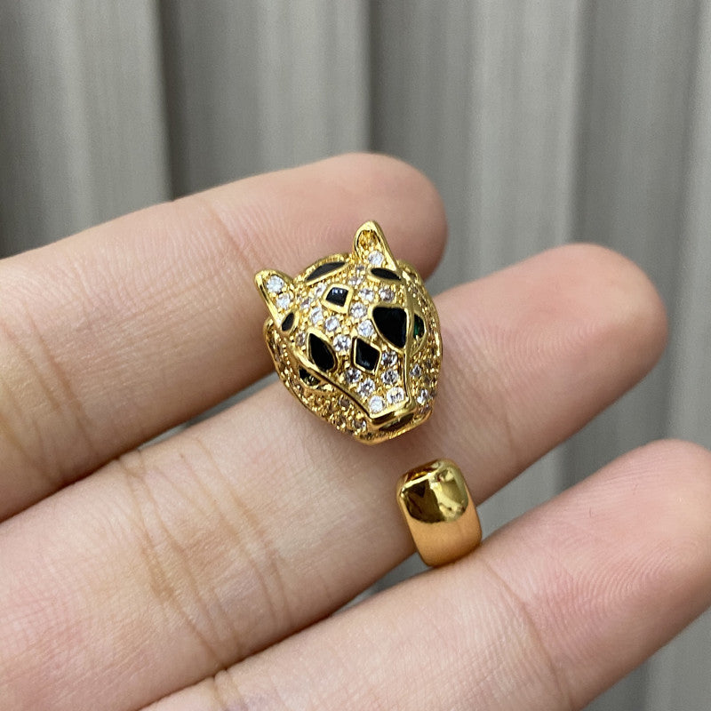 Sculpted Panther Ring 18K Gold Diamond Leopard Ring Adjustable Size