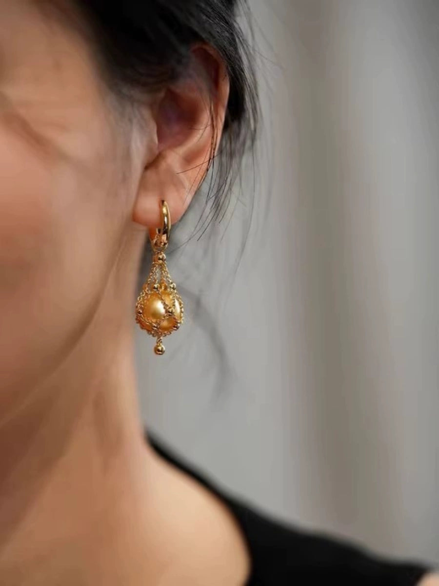 12MM Pearl Drop Earrings Gold Luxury White Pearl Dangle Earrings S925 Silver Pin