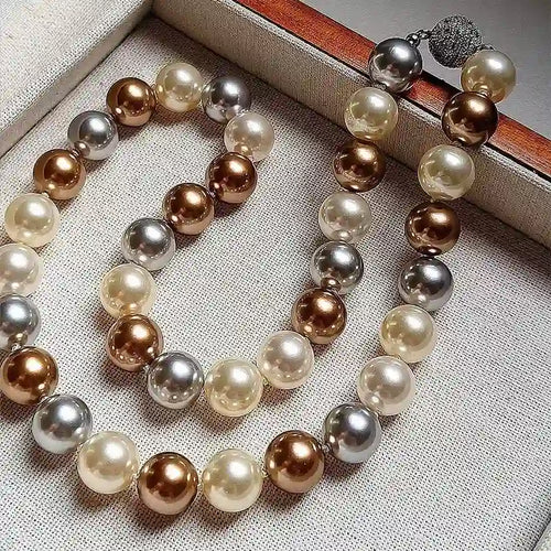 2024 New Pearl Necklace 10mm High Luster Shell Pearl Necklace Silver Magnetic Clasp 45cm / 17 inches