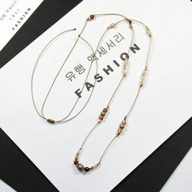 Special Deal Sweater Chain Natural Stone and Rope Necklace Length Adjustable