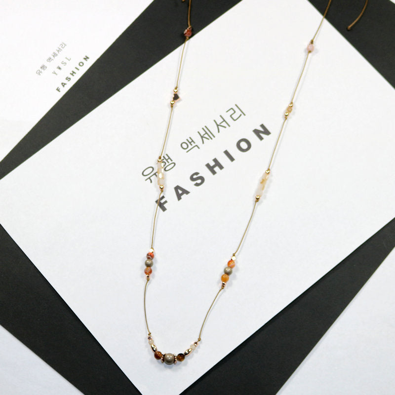 Special Deal Sweater Chain Natural Stone and Rope Necklace Length Adjustable