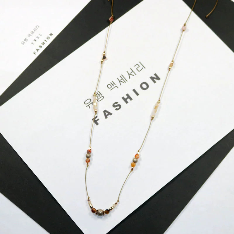 Special Deal Sweater Chain Natural Stone and Rope Necklace Length Adjustable