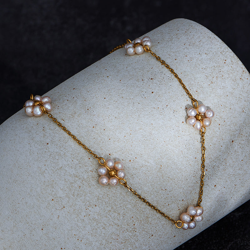 Daisy Freshwater Pearl 18K Gold Plated Necklace Elegant Flower Design Chocker