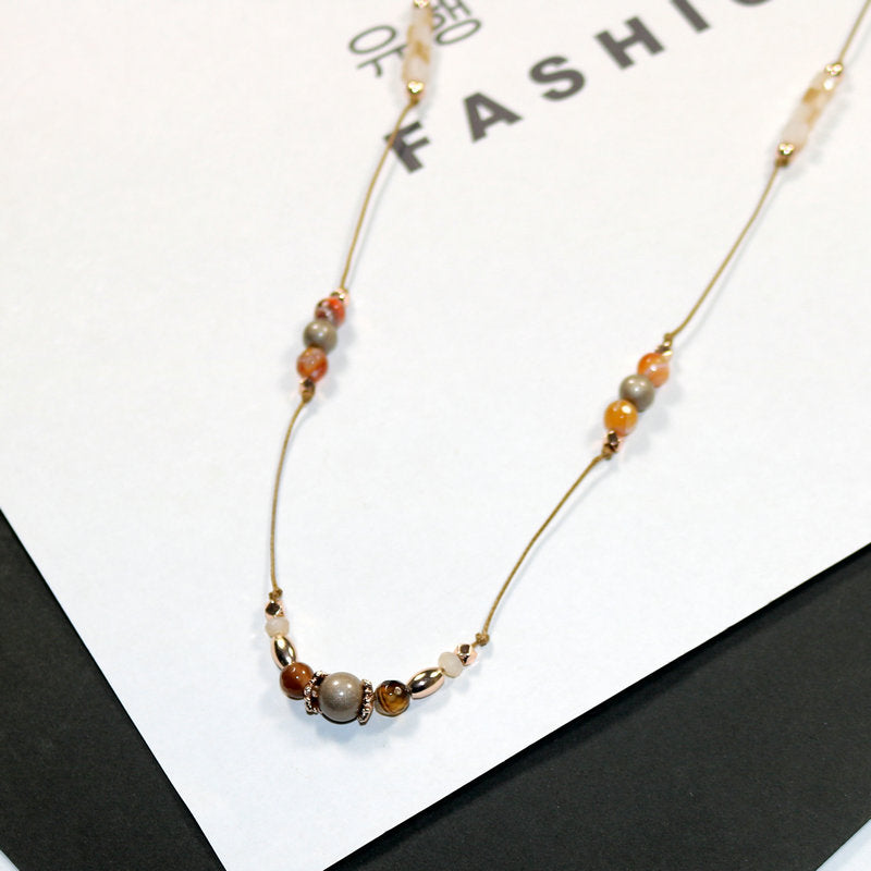 Special Deal Sweater Chain Natural Stone and Rope Necklace Length Adjustable