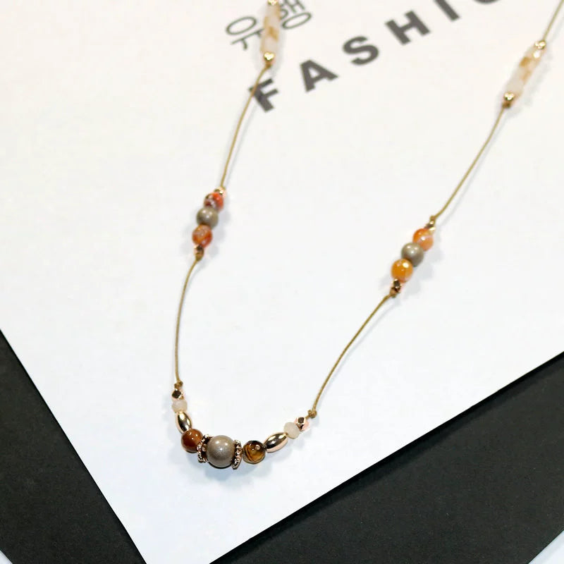 Special Deal Sweater Chain Natural Stone and Rope Necklace Length Adjustable