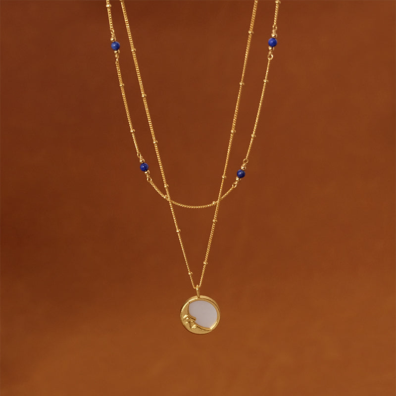 Lapis Lazuli Necklace Natural Blue Stone Necklace Gold Chain 17 inches / 45cm