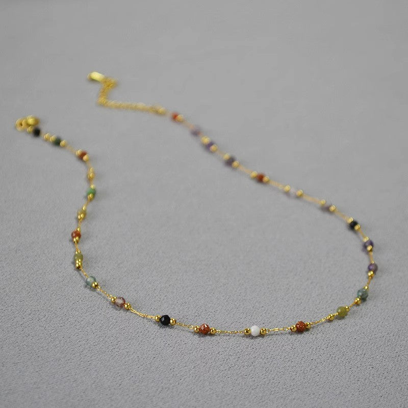 Natural Stone Gold Chain Chic Necklace Colorful Stone With 14K Gold Plated Clasp