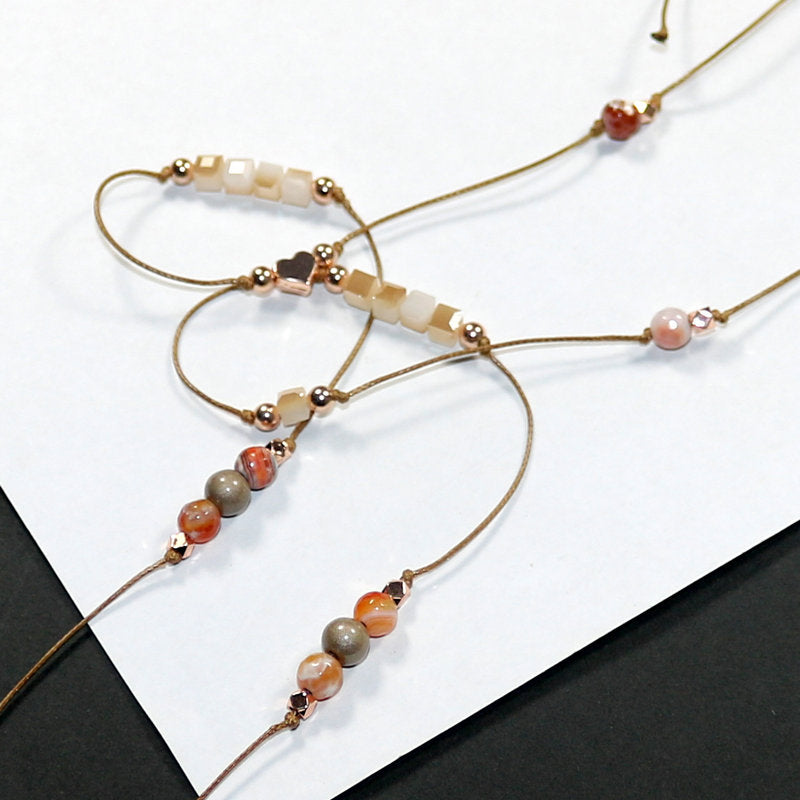 Special Deal Sweater Chain Natural Stone and Rope Necklace Length Adjustable