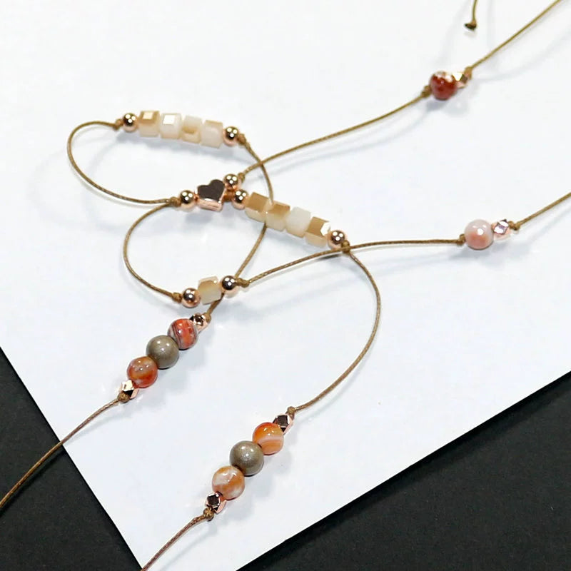 Special Deal Sweater Chain Natural Stone and Rope Necklace Length Adjustable