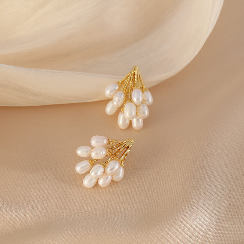 AAAA Real Baroque Pearl Earrings 18K Gold Plated Grape Inspired Pearl Drop Earrings S925 Silver Pin