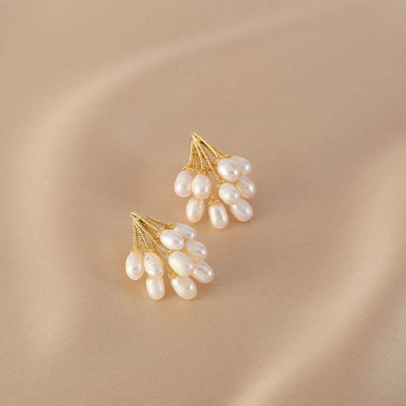 AAAA Real Baroque Pearl Earrings 18K Gold Plated Grape Inspired Pearl Drop Earrings S925 Silver Pin