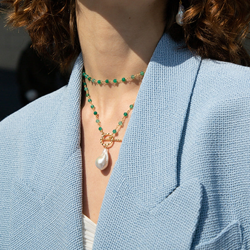 Luxury Sweater Chain with AAA Real Baroque Pearl Pendant 92cm Natural Stone Chain