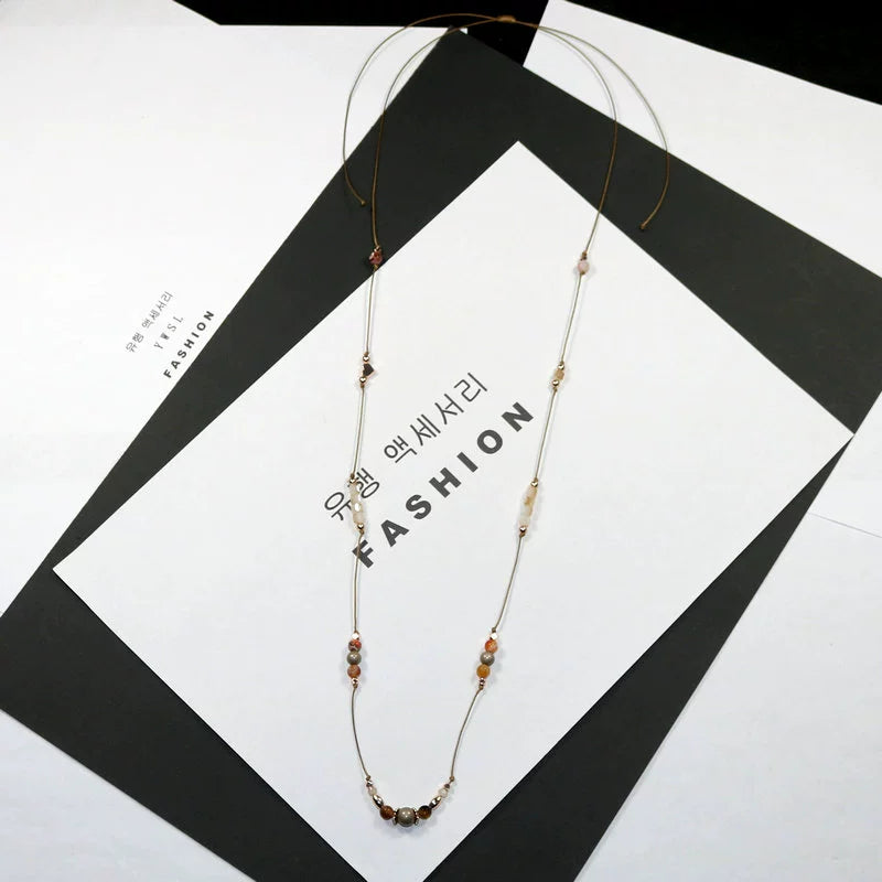 Special Deal Sweater Chain Natural Stone and Rope Necklace Length Adjustable