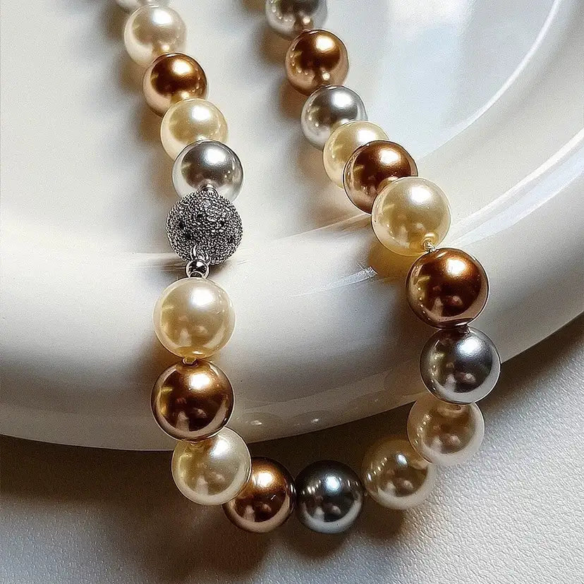 New Fashion Pearl Necklace 10mm High Luster Shell Pearl Necklace Silver Clasp 20 inch / 50cm