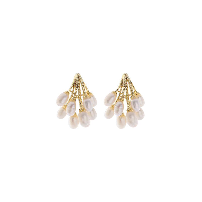 AAAA Real Baroque Pearl Earrings 18K Gold Plated Grape Inspired Pearl Drop Earrings S925 Silver Pin